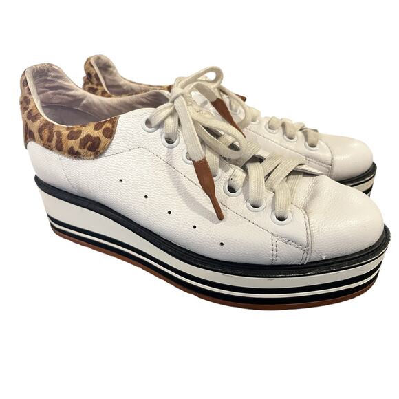 Anthropologie Silent D Siobahn Sneaker White Cheetah Leather Size EU 40, US 9 - Picture 8 of 11